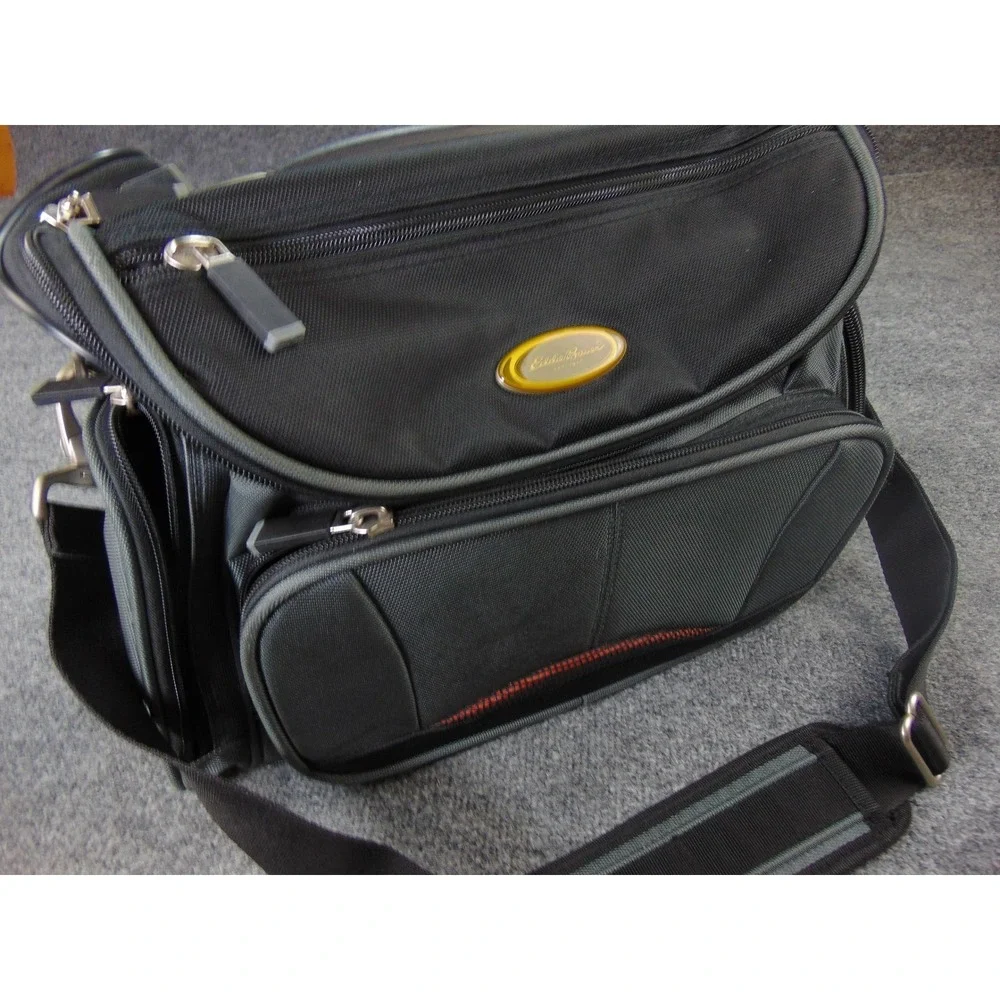 Eddie Bauer Messenger Bag Mens Large Black Grey Solid Travel Utility Gorpcore
